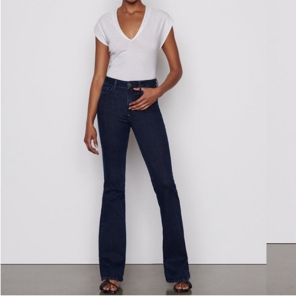 FRAME Le One Flare High Rise Slim Flare Denim Jeans in Keller